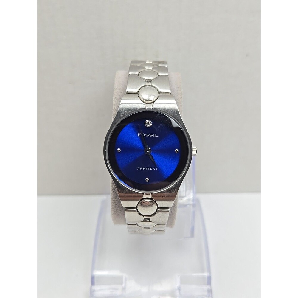 Fossil Arkitekt FS2876 Womens Blue Dial Diamond Steel Quartz Watch New Battery